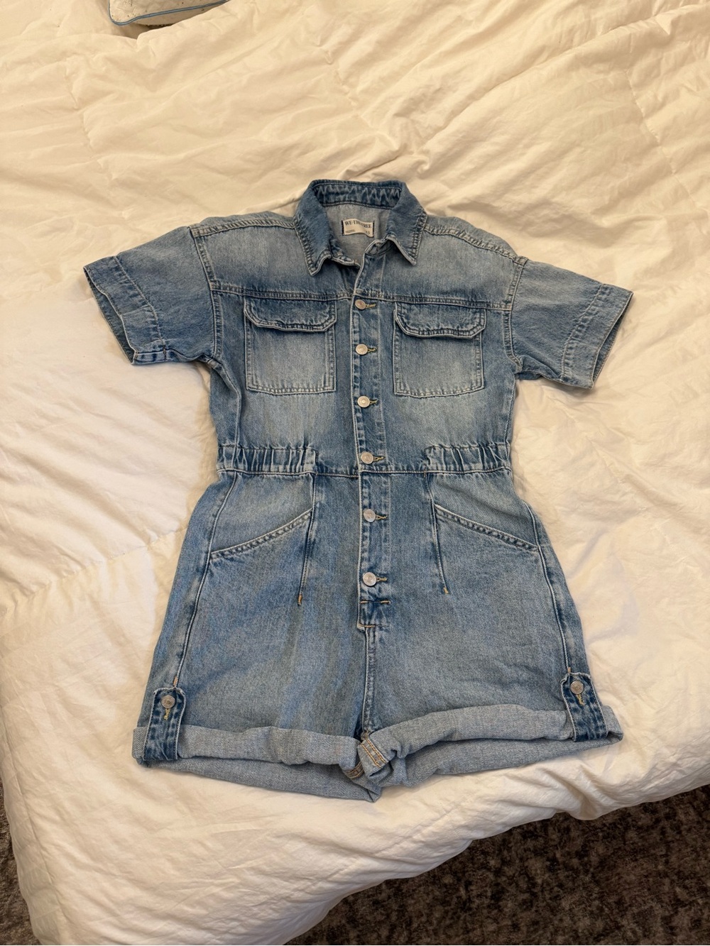 We The Free Light Blue Denim Short Sleeve Romper